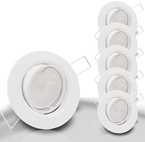 trendlights24 Decora LED Einbaustrahler 230V Weiß rund, 5er Set Spots 6W 480 lm GU10 Neutralweiß, Decken Einbauleuchte 68 mm, schwenkbar