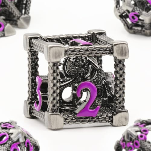 DND Würfelset Rollenspiel, Polyedrische Würfel Set D&D Metall ZHOORQI 7 Stück Der Cthulhu Würfelset für Brettspiel Dungeons and Dragons Verwendet Wird (Z-Purple Number)