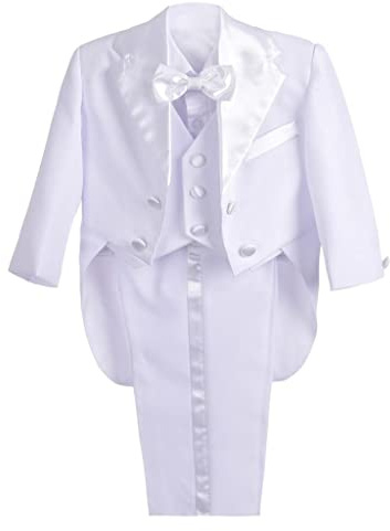 Lito Angels Smoking pour Bebe Garcon, Ensemble 5 Pieces (Blazer, Gilet, Chemise, Noeud Papillon et Pantalon) Costume de Mariage Ceremonie Bapteme, Taille 3-12 Mois, Blanc/Noir/Ivoire