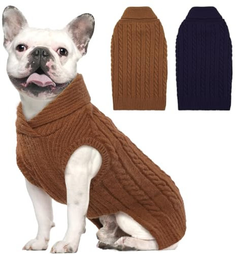 Lelepet Winter Hundepullover, Weich Warm Weihnachtspullover für Mittelgroße Hunde, Hundepulli Stricken mit Revers Pullover Haustier Sweater, Weihnachten Hundemantel Kaltes Wetter Bekleidung, Braun M