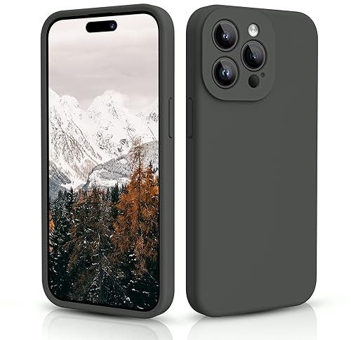 CALOOP Slim-Fit for iPhone 15 Pro Case,Skin Soft Liquid Silicone,Sturdy Hard Frame Shockproof Cover with Anti-Scratch Microfiber Lining,Full Protection for Screen and Camera Lens, 6.1 inch(Space Gray)