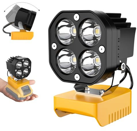 Azocek Lampe de travail LED pour batterie Dewalt 20 V, lampe de poche 40 W 6000 lm, projecteur LED, batterie 20 V, lampe de travail sans fil réglable à 120° avec protection basse tension pour