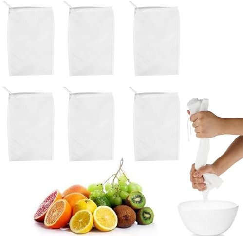 6 PCS 200 Mesh Fine Mesh Straining Bag Food Strainer Cloth Nut Milk Bag Strainer Reusable for Filtering Wines Jell Easily Packed Cheesecloth Reusable Fabric Filter for Straining (20x30cm)