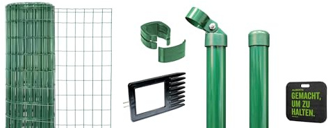 Alberts 633370 Fix-Clip Pro als Zaun-Komplettset, zum Einbetonieren mit Kniekissen | verschiedene Längen und Höhen - wahlweise in verschiedenen Farben | grün | Höhe 81 cm | Länge 25 m