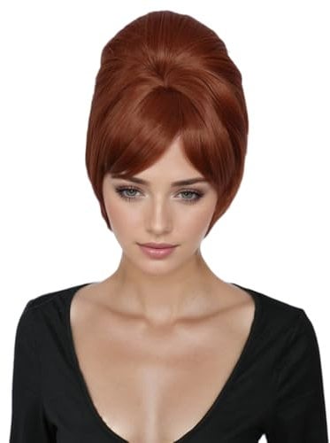 Linfairy 1960s Short Beehive Wig Perfect for Halloween Party Cosplay Bauffant Wigs (Brown)