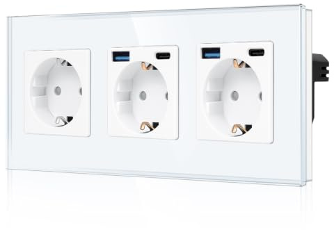 CNBINGO Dreifachsteckdose Unterputz, 2x USB-A/C Schnellladen, Glas Weiß | Schuko Steckdose mit 20W Schnellladen USB-Anschluss, 3-Fach Wandsteckdose Kindersicherung, Horizontal/ Vertikal, Glasrahmen