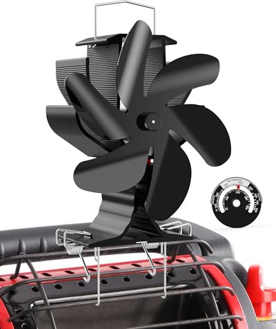 HIDALIFE Wood Stove Fan for Heater, Heat Powered Fireplace 6 Blades Fan with Bracket Compatible for Mr Buddy Heater,Thermal Tent Heater Fan for Camping Propane Heater with Magnetic Thermometer