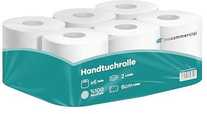Inoverse Handtuchrollen 12 Rollen, Papierhandtücher Rolle 23x18 cm, 2-lagig | Perforiert mit 360 Blatt je Weiß Rolle, Werkstatt Papierrollen, Innen und Außenabwicklung, weich-saugstar, für Küche Haushalt