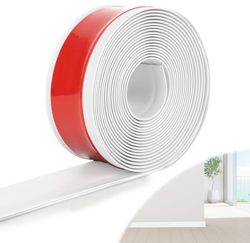 DBREAKS 5cm*10m Battiscopa in PVC morbido autoadesivo, PVC Battiscopa Adesivo, Battiscopa adesivo flessibile, Morbido Battiscopa Autoadesivo in PVC, Battiscopa Cucina Adatto per Bagno, Cucina(Bianco)