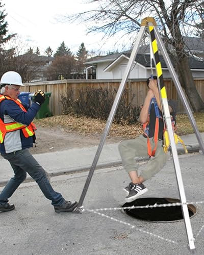 Dreibein-Rettungssystem 10m Absturzsicherungshalterungssatz, Klappbares Dreibein-Rettungsgerät für Kamine/Tunnel/Kanalisation/Keller, 1,4 m – 2,34 m Höhe, Arbeiten in Großen Höhen(2600lbs Winch)