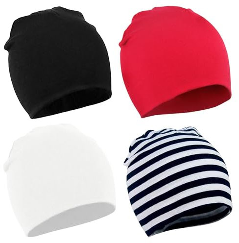 Durio Baby Mütze Jungen Mädchen Unisex Babymütze Kleinkind Wendemütze Jersey Slouch Beanie Mütze Infant Hut 4er Pack Farbmischung Rot Weiß Schwarz 0-12 Monate