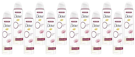 12x Dove Deodorant-Spray Rosenduft Deo mit pflegendem Zink-Komplex und 0% Aluminiumsalzen,2x Schutz 48h Deodorant Rosenduft 150 ml (12er Pack)