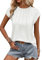 WNEEDU Tank Top Damen Sommer Kappenärmel T-Shirts Lässige Oberteile Elegent Rundhals Plissiertes Bluse Weiß M