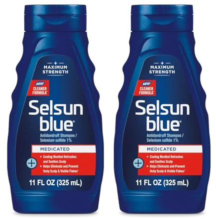Selsun Blue Medicated Anti-dandruff Shampoo with Menthol, 11 fl. oz., Maximum Strength, Selenium Sulfide 1% (Pack of 2)