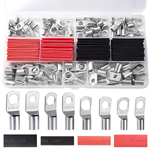 Tunejoy Capicorda Elettrici in Rame Stagnato 70pcs Connettori Terminali ad Anello 70pcs Termorestringente 2:1 per Cavi Elettrici per Automobilistica Nautica 140 Pezzi