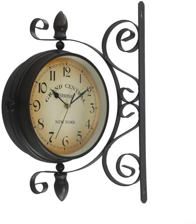 ZMdooreasy Orologio da parete vintage su entrambi i lati, per esterni, giardino, stazione ferroviaria, montato, 20,3 cm, per ingresso e portico