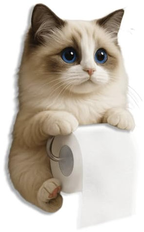 Porte-papier toilette en forme de chat 3D amusant, joli support mural décoratif pour papier toilette, rangement mural pour salle de bain, cuisine, cadeau unique pour amoureux des chats (F)