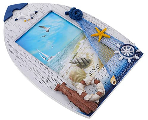 MAGICLULU Möwen -Fotorahmen Ornamente Küsten Fotorahmen im Strandstil geformt nautisch Bilderrahmen mit Meeresmotiven Muschel Bilderrahmen Tischplatte für den Schreibtisch hölzern