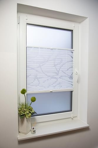 Klemmfix Plissee mit Ausbrenner-Stoff Santorini, ohne Bohren oder Schrauben, inkl. Klemmträger Breite: 60 cm/Länge: 130 cm, Farbe: weiß