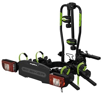 GO BIKER Easy-Move Portabicicletas de Bola para 2 Bicicletas Eléctricas, Plegable y Basculante, Antirrobo para Bicis y Portabicicletas, Luces 7 y 13 Pines, Carga Máx. 60 kg