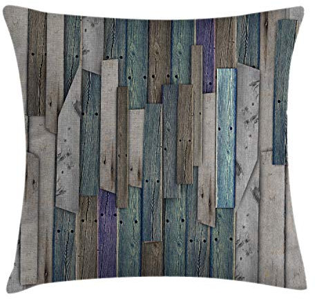 ABAKUHAUS Rustikal Kissenbezug, Blau, Grau, Grunge Planks, Kissenbezug Beidseitiges Muster Klarer Digitaldruck Farbfest mit Reißverschluss, 40 x 40 cm, Blau Grau