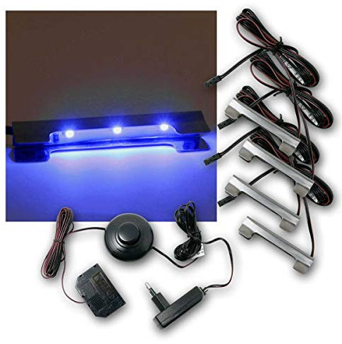world-trading-net - LED Glasbodenbeleuchtung Clip-3D im 6er Set, Leuchtfarbe blau, inklusive Netzteil