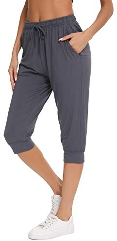 Vlazom Women's Capri Pyjama Bottoms Casual Lounge Pants Y-Dark Grey,L