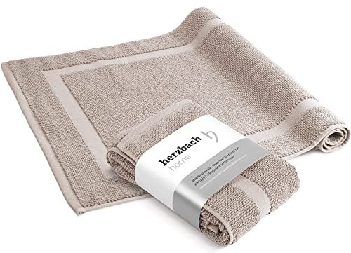 herzbach home Badvorleger Set 100% Baumwolle | Duschvorleger | 1.000 g/m² | Saugfähig | Waschbar (Sandgrau, 50 x 80 cm 2er Pack)