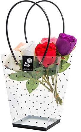 10PCS Clear Flower Bouquet Bags with Handles Waterproof Floral Gift Carrier Bag Floral Arrangement Craft Tote Bag Florist Packing Bags Party Favor Clothing Candy Treat Bags for Wedding Birthday Party
