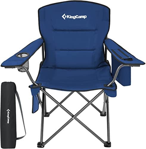 KingCamp Campingstuhl Faltbar Angelstuhl Bequem Gepolster Klappstuhl Camping mit Armlehne und Getränkehalter praktisch robust bis 136kg Outdoorstuhl