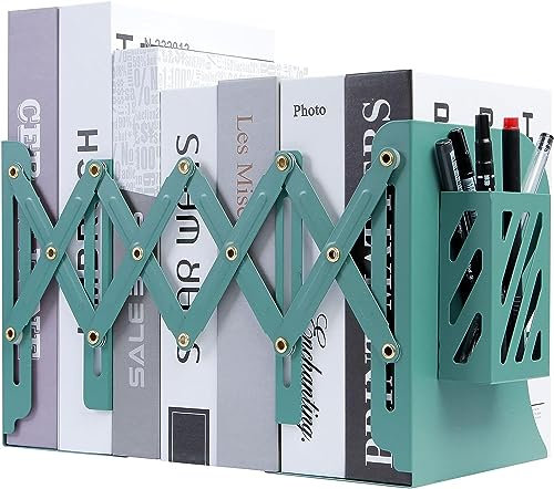 Verstellbare Buchstütze, Kinder Metall Bücherhalter Metal Bookend Buchständer faltbar Ordnerregale rutschfest Bücher Halter Ständer für Schreibtisch, Regal, Büro, Schreibwaren (Grün)
