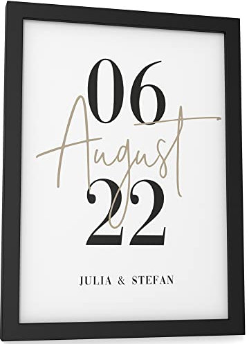 Papierschmiede® Paar Poster Personalisiert mit Namen und Datum, DIN A5 (15x21 cm) Bilderrahmen wählbar, Personalisiertes Poster, Bild zur Hochzeit Geschenk Jahrestag Liebe „Wedding Kalligrafie“