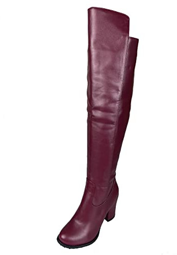 Joliss Donna Tacco A Blocco Moda Sopra Il Ginocchio Boots Donna Zip Punta Rotonda Stivali Alti Tacco Medio Stivali Lungo Vino Rosso Numero 36.5 EU/37Cn