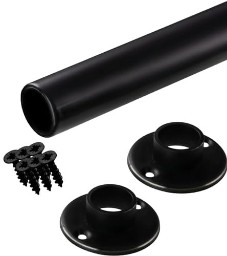 Gedotec Kleiderstange Wandmontage rund | 1 Set Garderobenstange mit 2 Stk Schrankrohrlager Schwarz matt | POLE | Möbelrohr Stahl 1500 mm Länge Ø 25mm - 60 kg Tragkraft | Kleiderstange Wand