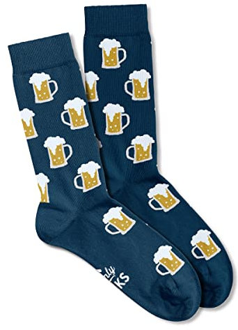 Calzini da uomo per birra, design con motivo a tazza, regalo per lui, casual, taglia 38-45, Blu, Taglia unica