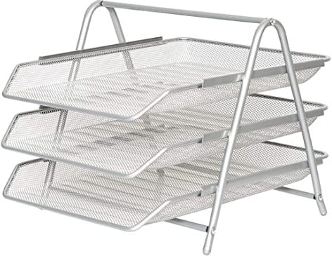 Unibos | Mesh Desk Organiser | Letter Tray Organizer Office Desktop | Document Paper File Storage Mesh Filling Collection for Home &Office Use | A4 File Storage Mesh Filling | 3 Tier (SILVER)