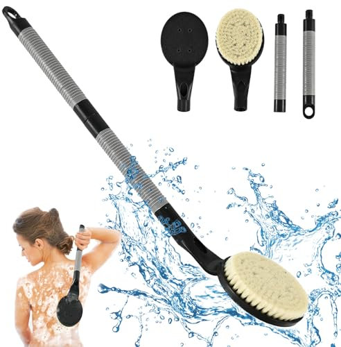 Limpiador de espalda para ducha, cepillo de ducha desmontable de 21.7 pulgadas, exfoliante suave, fácil de limpiar y estimula la circulación sanguínea, para cepillado húmedo o seco (negro)