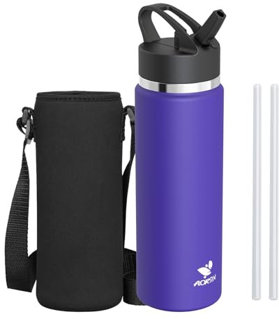AORIN Trinkflasche Edelstahl, 750ml Auslaufsichere Wasserflasche mit Strohhalm, BPA-Frei Trinkflasche Kinder, Vakuumisolierte Thermoskanne für Sport, Schule, Fitness, Outdoor