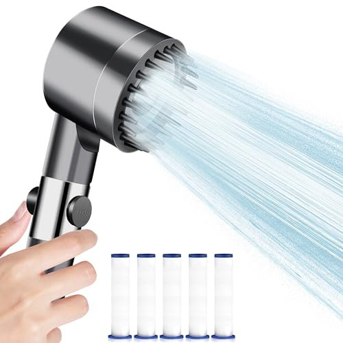 Pomme de Douche Haute Pression, Economie d'Eau,Pommeau Douche anti Calcaire avec Filtre, Douchette Salle de Bain Poire de Douche, Douche à Main Massage avec 3+1 Modes, Bouton d'Arrêt