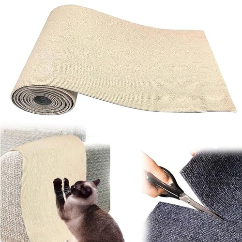 Self-Adhesive Cat Scratching Mat, 40x200cm Anti Scratch Furniture Protector, Furniture Scratch Guard for Sofa Couch Corners, Cat Scratch Training Tape Protection for Doors Furniture (Khaki)