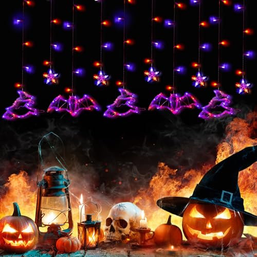 Xevinas Halloween Deko Fenster Licht | 10stk Halloween Led Mit Fernbedienung | 8 Lichtmodi Halloween Fensterdeko | Wasserdichtigkeitsklasse IP44 Halloween Lichterkette Kürbis Fledermaus Hexe (A)
