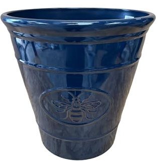 AKKIN Garden Supplies Decorative High Qaulity Round Plastic Bee Planter Plant Pot Dark Blue - 23cm (D) 23cm (H) 6 Litre Volume - Indoor or Outdoor Use