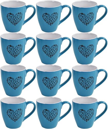 Mugs Set Coffee Tea Hot Chocolate Milk Tumbler Large Mugs for Multipurpose House Office Cafes Use Ideal for Gifting Tableware (Blue Heart 12pcs 500ml)