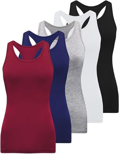 BQTQ 5 Pezzi Canotta Donna Tank Top Canotta Senza Maniche Canotta Sportiva da Donna Racerback Senza Maniche Top per Yoga Palestra Pilate, Nero, Bianco, Grigio, Rosso Scuro, Marina,XL