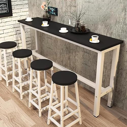 Kneipentisch aus Massivholz für Küche, Bar, Theke, modernes Design, hoher Tisch mit langer rechteckiger Form, ideal für kleine Räume und Balkone, Schwarz, 160 cm L x 40 cm B x 40 cm