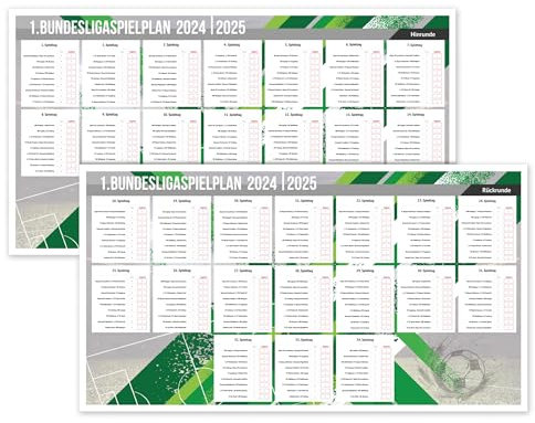 Fußball 2. Bundesliga 2025/2026 Spielplan Poster ca. 66x34cm, Fussball Plan Übersicht mit Spielterminen der Hin- und Rückrunde, XXL Überblick für Fans der Zweiten Liga für Saison 25/26, Gruen, gerollt