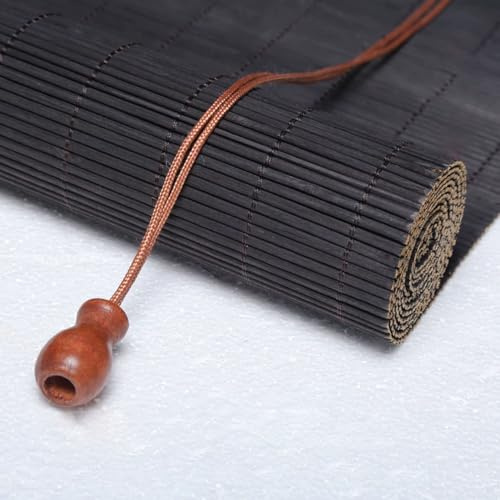 NEXOPKSVCR Natur Bambus Rollo Für Aussenbereich,Bambus Raffrollo Ohne Bohren,Retro Bambus Rollo Jalousie Mit Lifter, Klemmfix Schilfrohr-Rollos Für Außen Terrasse Balkon Küche(Black)