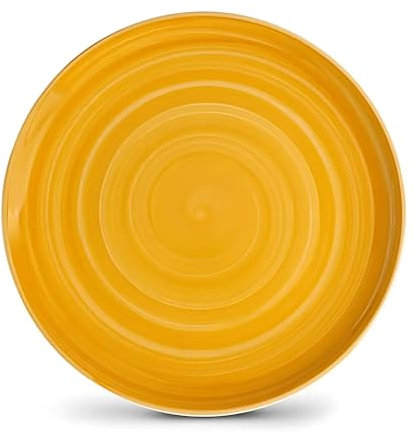 Perla, Set 4 Piatti in Ceramica Acquarello Giallo, Piatto Piano 27,5 cm Set 4 Pezzi Servito da Tavolo Colorato Gres Porcellanato, Design Moderno