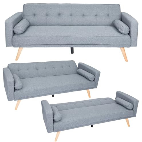 CROWNSHOP 3 Seater Sofas Modern Sofa Beds with Wooden Legs Adjustable Angle Sofas & Couches With 2 Armrests for Living Room/Spare Room/Guest Room Dark Gray