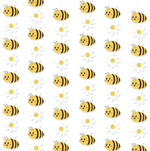Ovanda Bienen Party Dekorationen, 4 Stück Biene Girlande, Gänseblümchen Geburtstagsdeko Kinder, Biene Geburtstagsdeko, Gelb und Schwarz Bienen Girlande für Baby Shower, Hochzeitdeko, Party Dekoration